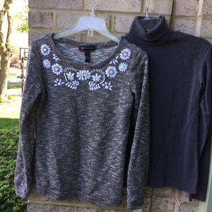 INC Beaded Floral on Gray Turtle Neck 2PC Set